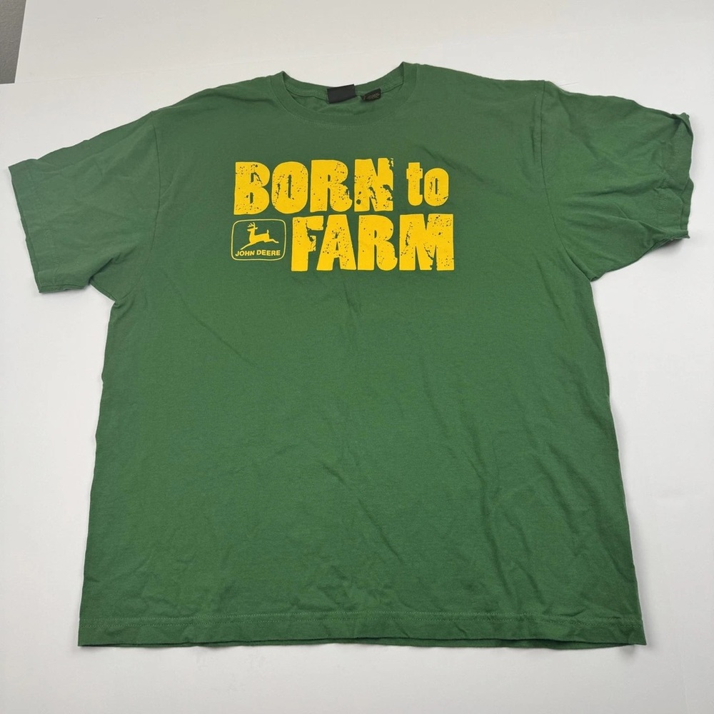 John Deere Green T-Shirt with Yellow 'Born to Farm' Print Mens XL